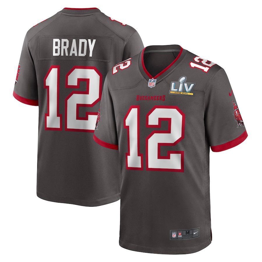 Men Tampa Bay Buccaneers 12 Tom Brady Nike Pewter Super Bowl LV Champions Game NFL Jersey